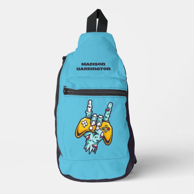 Custom name Gamer Zombie Sling Bag (Front)