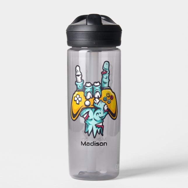 Custom name Gamer Zombie Water Bottle (Front)