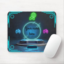 Custom Name Gaming Neon Controller Pod Mouse Pad