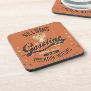 Custom NAME Gasoline Motors Retro Mechanic Garage  Coaster