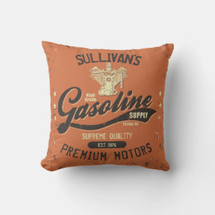 Custom NAME Gasoline Motors Retro Mechanic Garage  Cushion