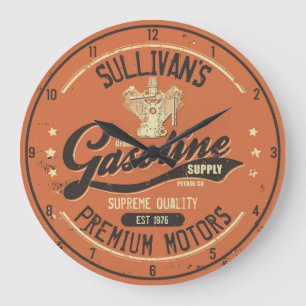 Custom NAME Gasoline Motors Retro Mechanic Garage Large Clock