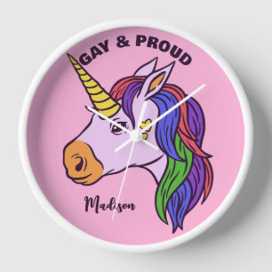 Custom Name Gay Unicorn Clock