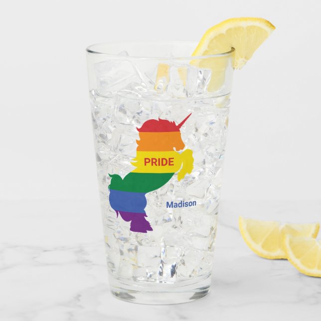 Custom Name Gay Unicorn Glass (Back Ice)