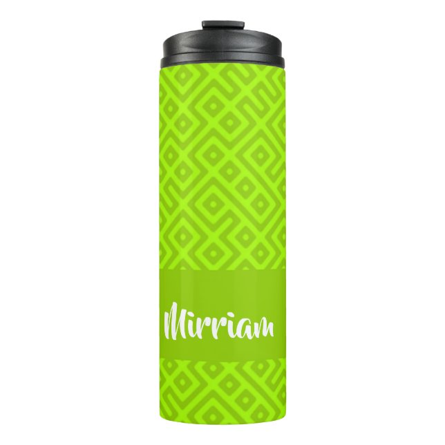 Custom name geometric print pattern thermal tumbler (Front)