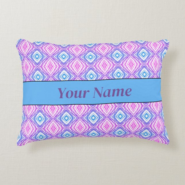 Custom Name Geometric Square & Diamond Decorative Cushion (Front)
