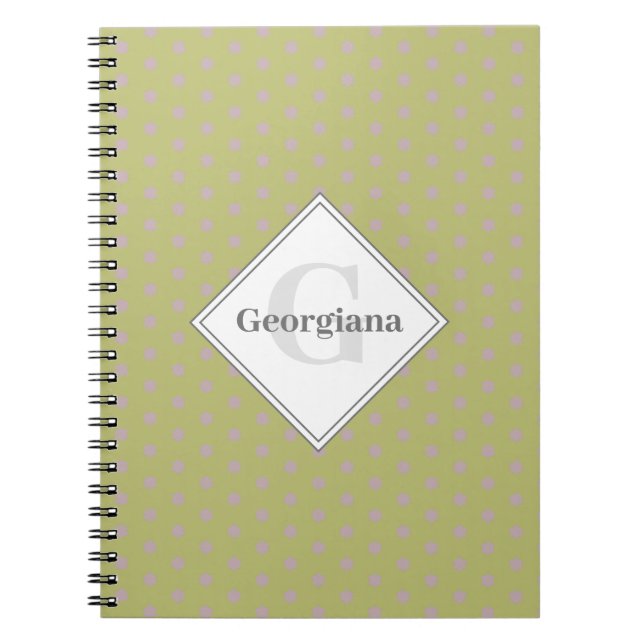 Custom Name Geometric Warm Neutral Polka Dot Stars Notebook (Front)