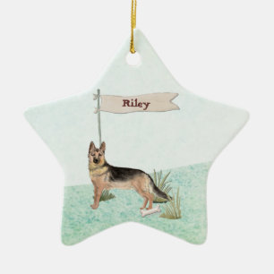 Custom Name German Shepherd Pet Dog Ceramic Ornament