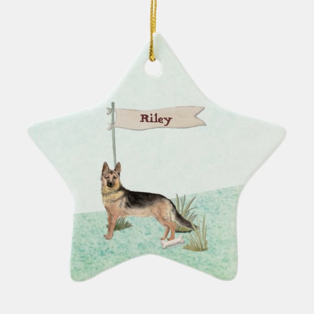 Custom Name German Shepherd Pet Dog Ceramic Ornament (Front)
