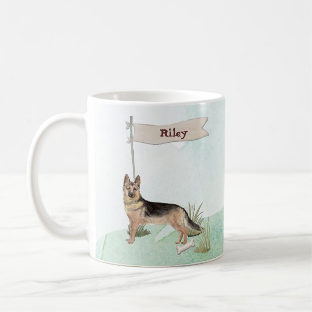 Custom Name German Shepherd Pet Dog Coffee Mug (Left)