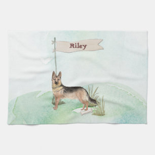 Custom Name German Shepherd Pet Dog Tea Towel