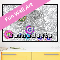 Custom Name Giant Elephant Floral Colouring Poster