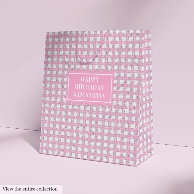 Custom Name Gift Bag Pretty Pink Plaid Keepsake (Custom Name Gift Bag Pretty Pink Plaid Keepsake)