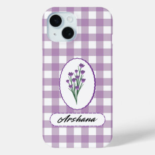 Custom Name Gingham Flower Bouquet iPhone 15 Case
