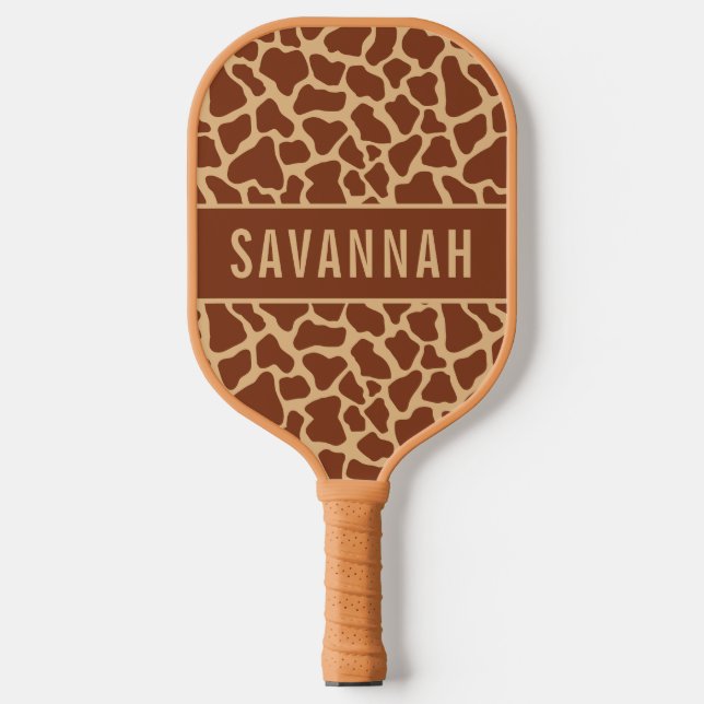 Custom Name Giraffe Animal Print Pattern Classic Pickleball Paddle (Front)