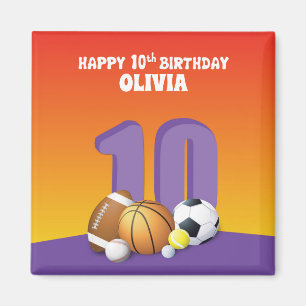 Custom Name Girl 10th Birthday Sports Balls Magnet