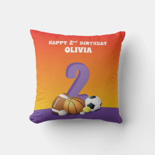 Custom Name Girl 2nd Birthday Sports Balls Cushion