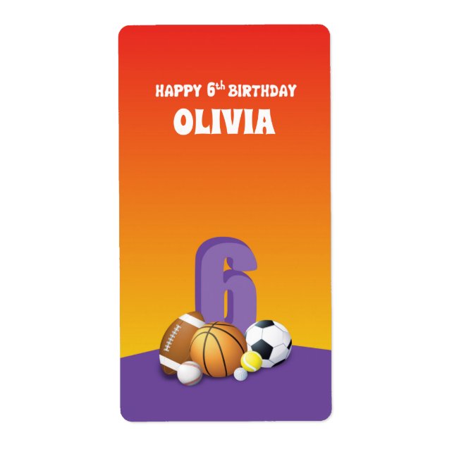 Custom Name Girl 6th Birthday Sports Balls (Front)