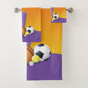 Custom Name Girl 7th Birthday Sports Balls Bath Towel Set