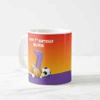Custom Name Girl 7th Birthday Sports Balls