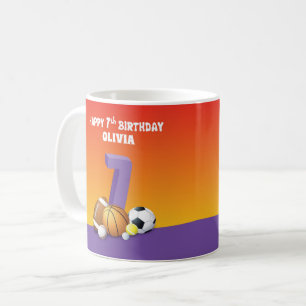 Custom Name Girl 7th Birthday Sports Balls Coffee Mug