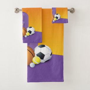 Custom Name Girl 9th Birthday Sports Balls Bath Towel Set