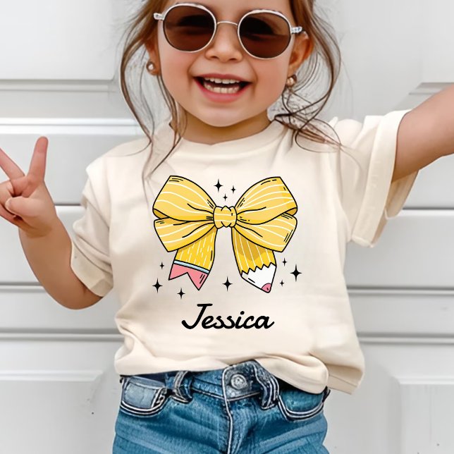 Custom Name Girl Back to School Coquette Preschool T-Shirt (Creator Uploaded)
