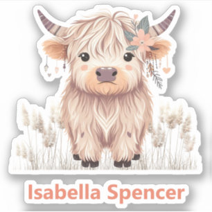 Custom Name Girl Cute Modern Highland Cow