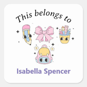 Custom Name Girl Cute This Belongs To  Square Sticker