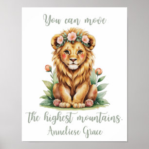 Custom Name Girl's Nursery Safari Lion Affirmation Poster