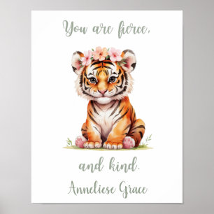 Custom Name Girl's Nursery Safari Tiger Positive Poster