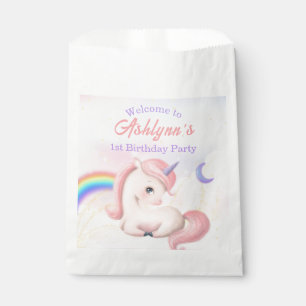 Custom Name Girls Pastel Rainbow Unicorn Favour Bag