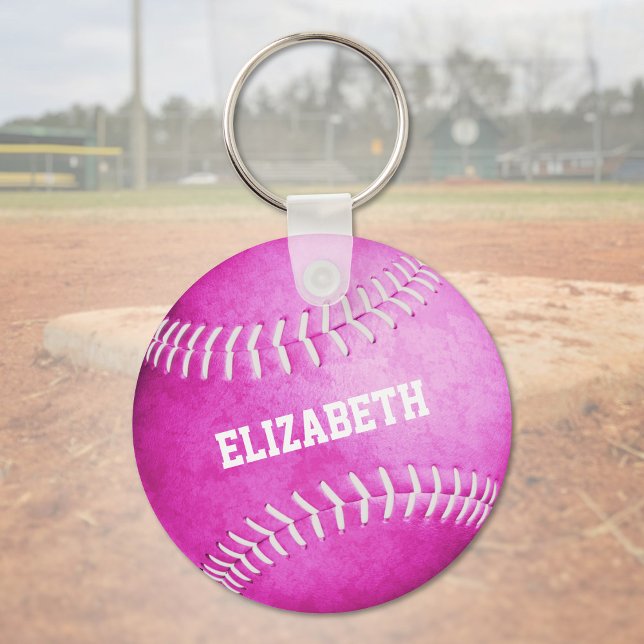 custom name girls pink softball key ring (Creator Uploaded)
