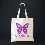 Custom Name Girls Purple Pink Butterfly Tote Bag<br><div class="desc">Add your name to this custom tote back.</div>