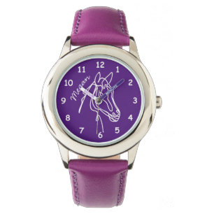 Custom name girl's watch with cute horse design