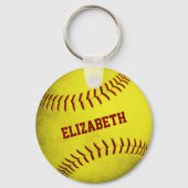 custom name girls yellow softball key ring (Front)
