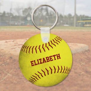custom name girls yellow softball key ring