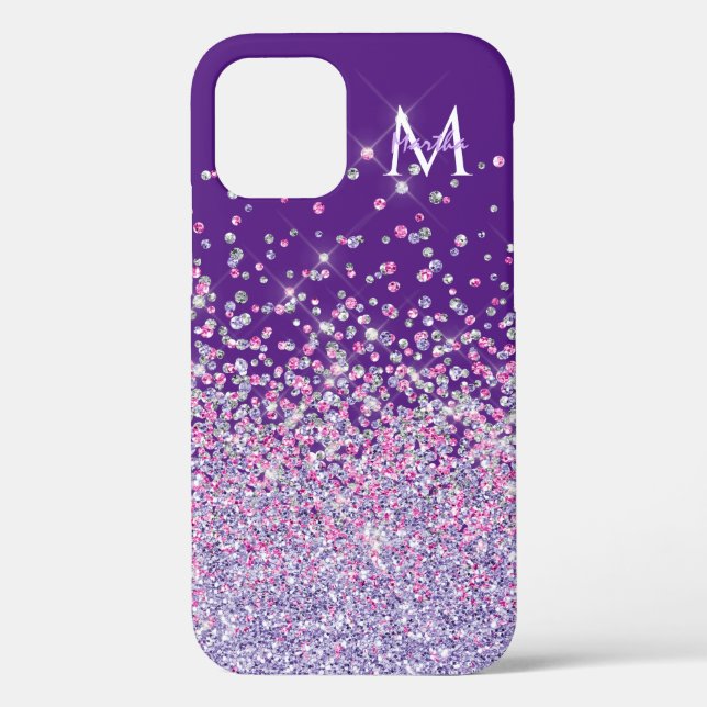 Custom name glitter pink purple sparkle chic Case-Mate iPhone case (Back)