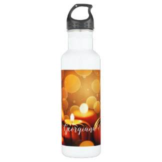 Custom Name Glowing Pumpkins Autumnal Bokeh Effect 710 Ml Water Bottle