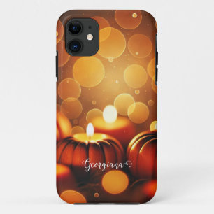 Custom Name Glowing Pumpkins Autumnal Bokeh Effect iPhone 11 Case
