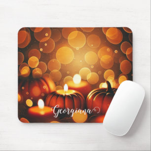 Custom Name Glowing Pumpkins Autumnal Bokeh Effect Mouse Pad