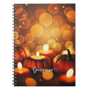 Custom Name Glowing Pumpkins Autumnal Bokeh Effect Notebook