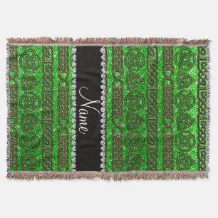 Custom name gold celtic lime green glitter throw blanket