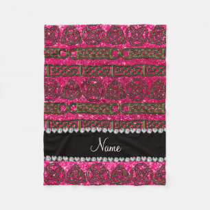 Custom name gold celtic rose pink glitter fleece blanket