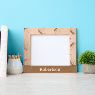 Custom name gold crown pattern etched frames