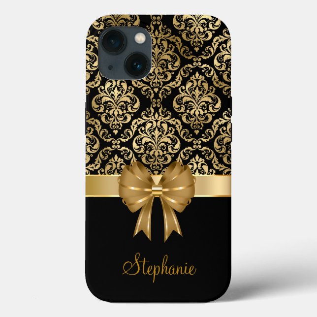 Custom Name Gold Damask On Black Wedding Gift   Case-Mate iPhone Case (Back)