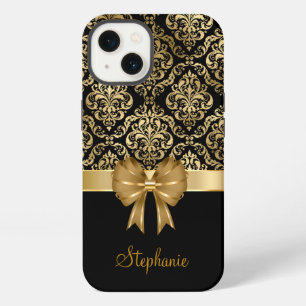 Custom Name Gold Damask On Black Wedding Gift iPhone 13 Case