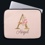 Custom Name Gold Foil Blush Pink Roses Letter A Laptop Sleeve<br><div class="desc">Custom Name Gold Foil Blush Pink Roses Letter A design features a stylish floral monogram with elegant shimmer—perfect for feminine themes,  romantic occasions,  and personalised name customisation. Click 'Personalise' to customise with your name or a loved one’s.</div>