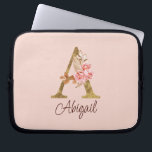 Custom Name Gold Foil Blush Pink Roses Letter A Laptop Sleeve<br><div class="desc">Custom Name Gold Foil Blush Pink Roses Letter A design features a stylish floral monogram with elegant shimmer—perfect for feminine themes,  romantic occasions,  and personalised name customisation. Click 'Personalise' to customise with your name or a loved one’s.</div>
