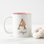 Custom Name Gold Foil Blush Pink Roses Letter A Two-Tone Coffee Mug<br><div class="desc">Custom Name Gold Foil Blush Pink Roses Letter A design features a stylish floral monogram with elegant shimmer—perfect for feminine themes,  romantic occasions,  and personalised name customisation. Click 'Personalise' to customise with your name or a loved one’s.</div>